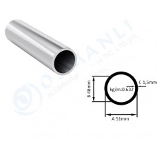 Alüminyum Boru Dış Çap 51mm X Et Kalınlık 1,5mm